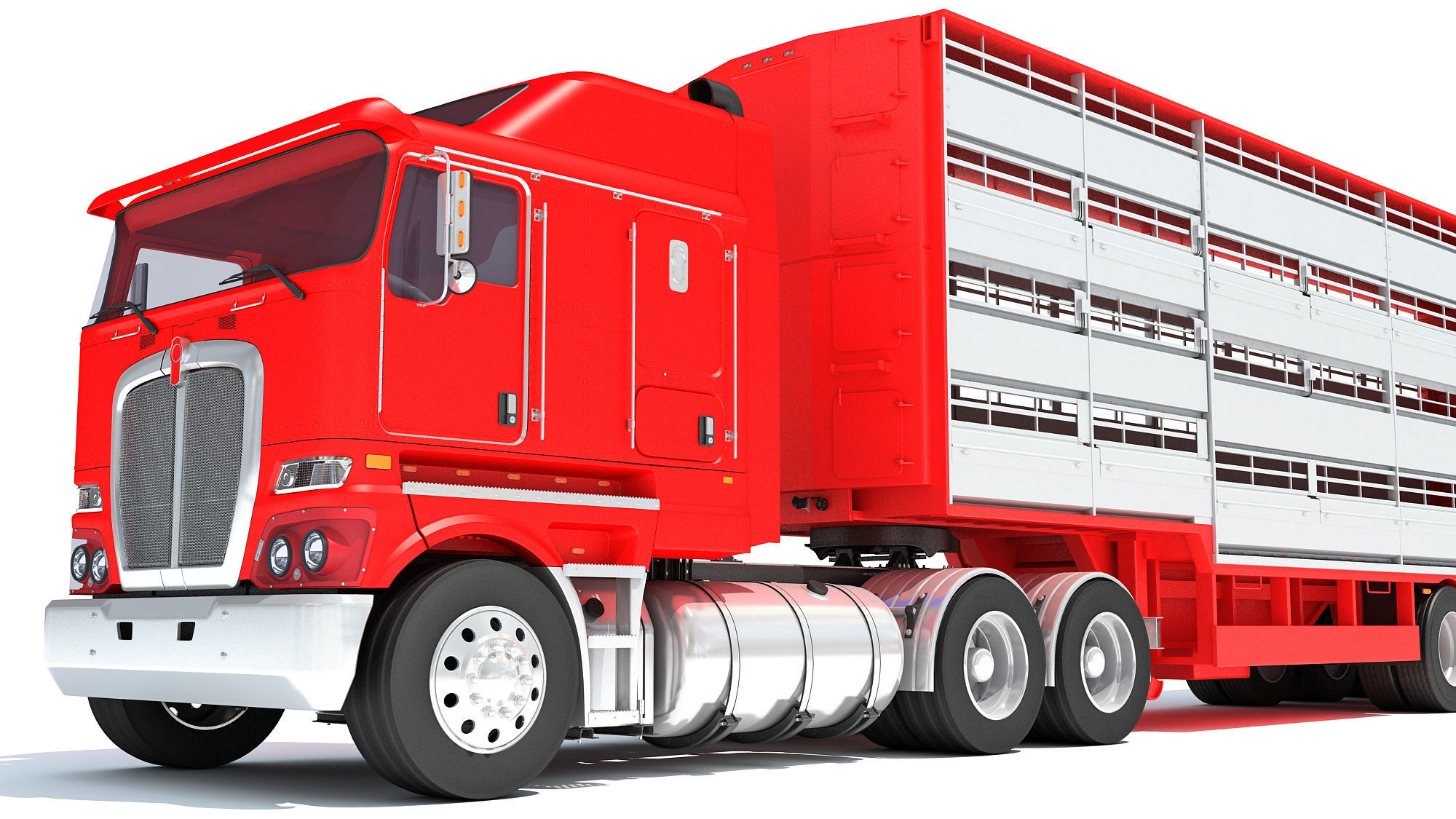 Truck with Animal Transporter Trailer 3D model_12