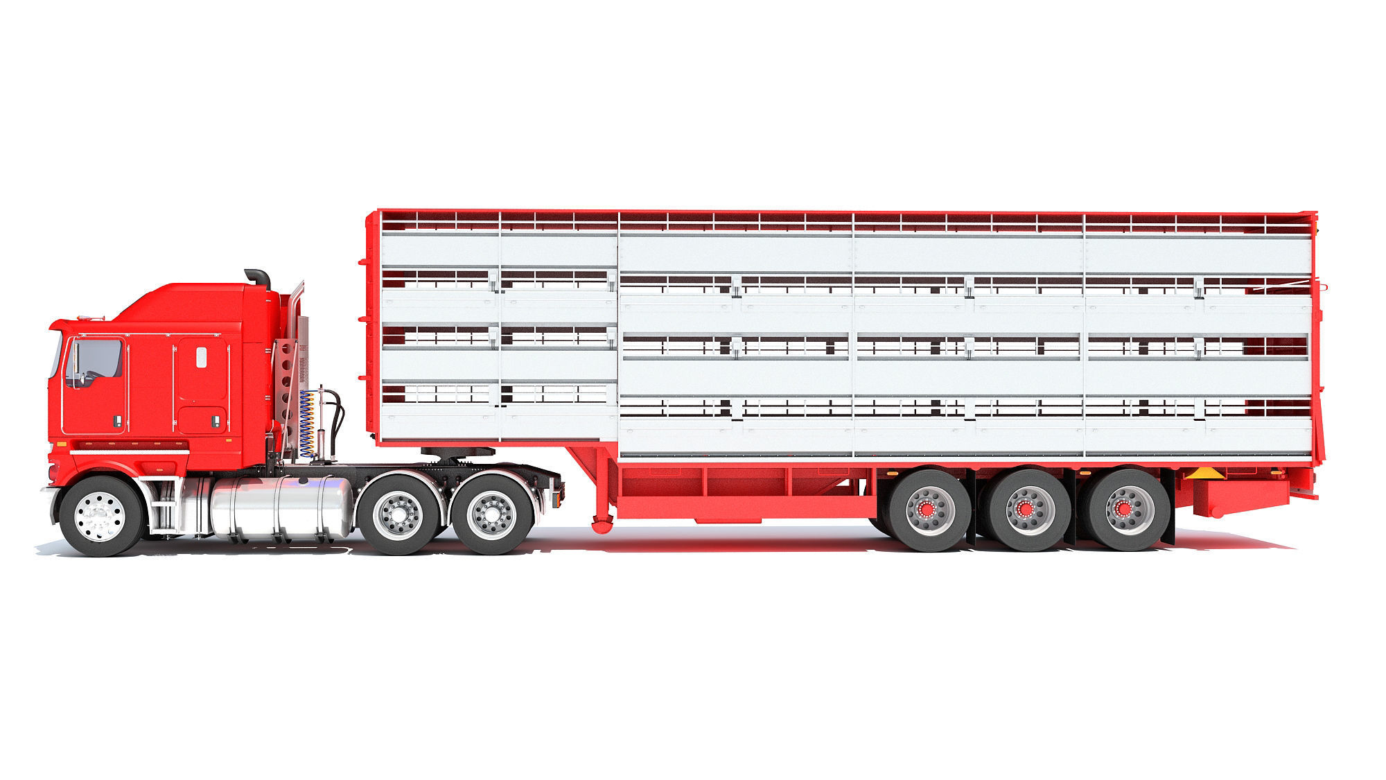 Truck with Animal Transporter Trailer 3D model_1