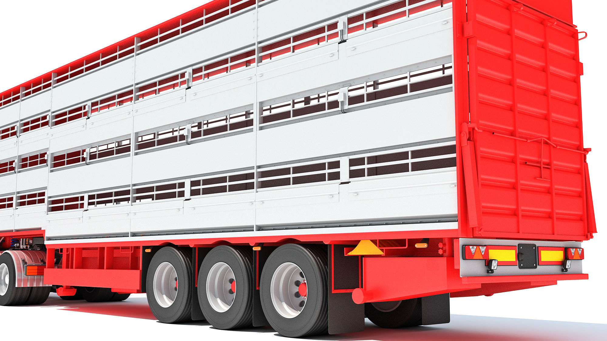 Truck with Animal Transporter Trailer 3D model_15