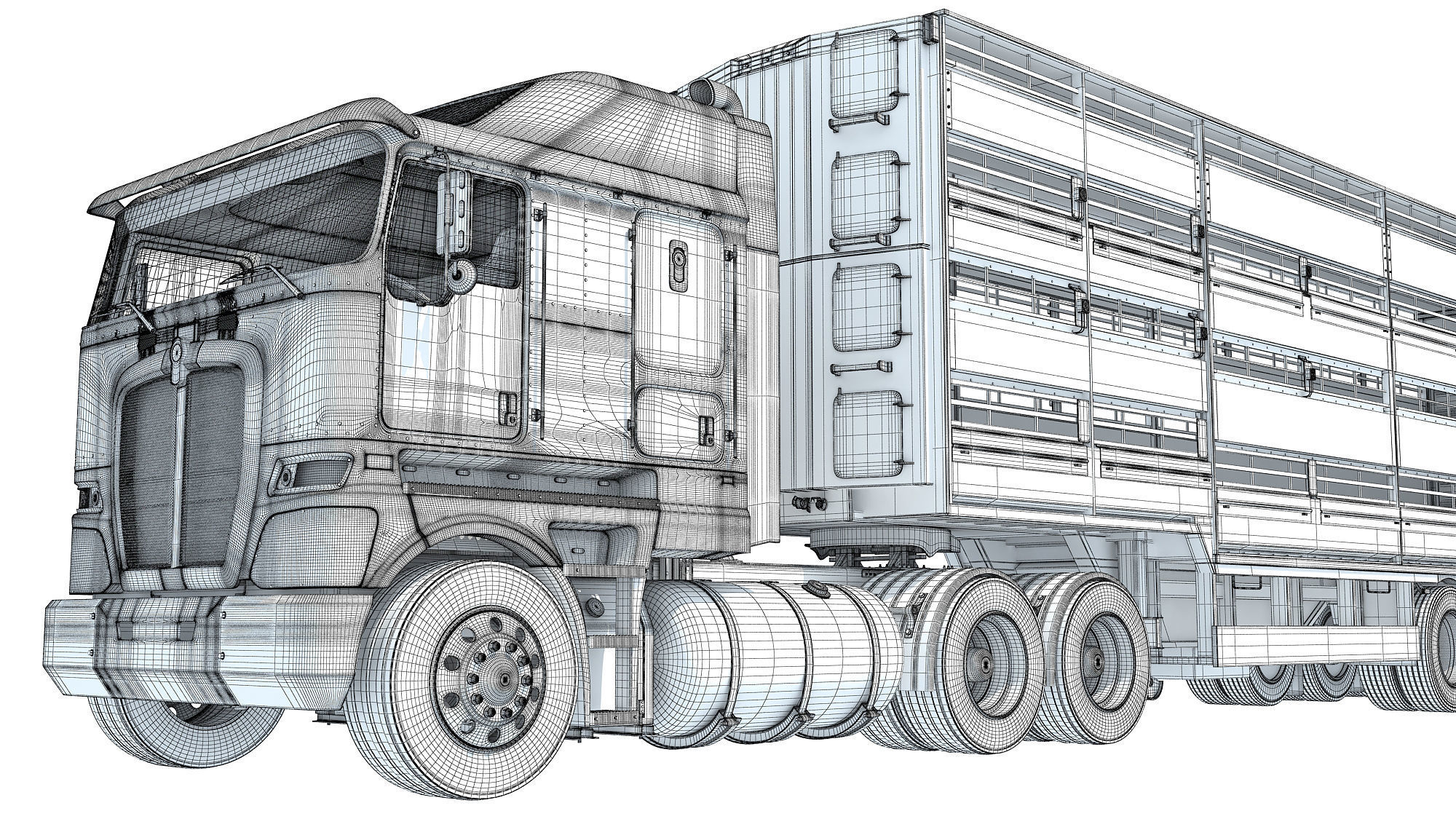 Truck with Animal Transporter Trailer 3D model_20