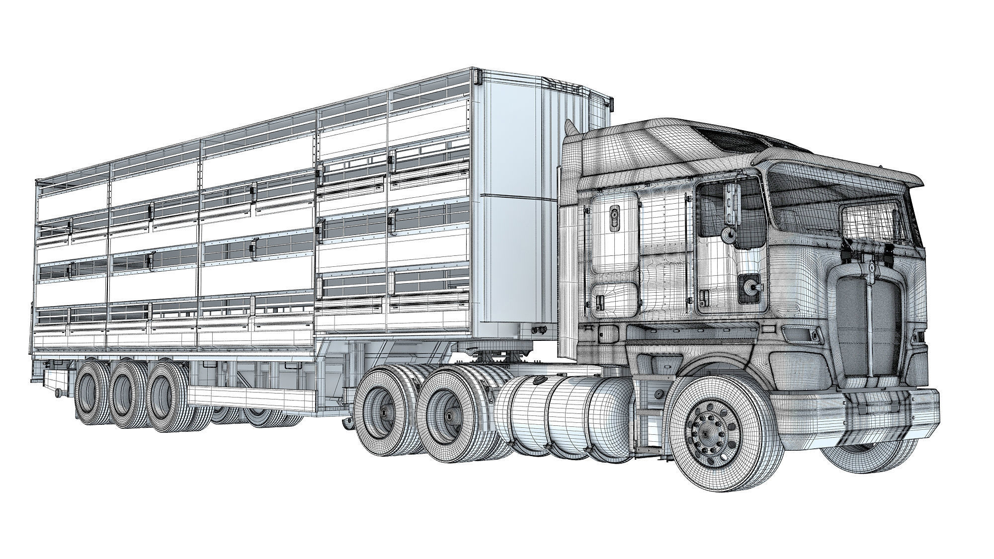 Truck with Animal Transporter Trailer 3D model_19