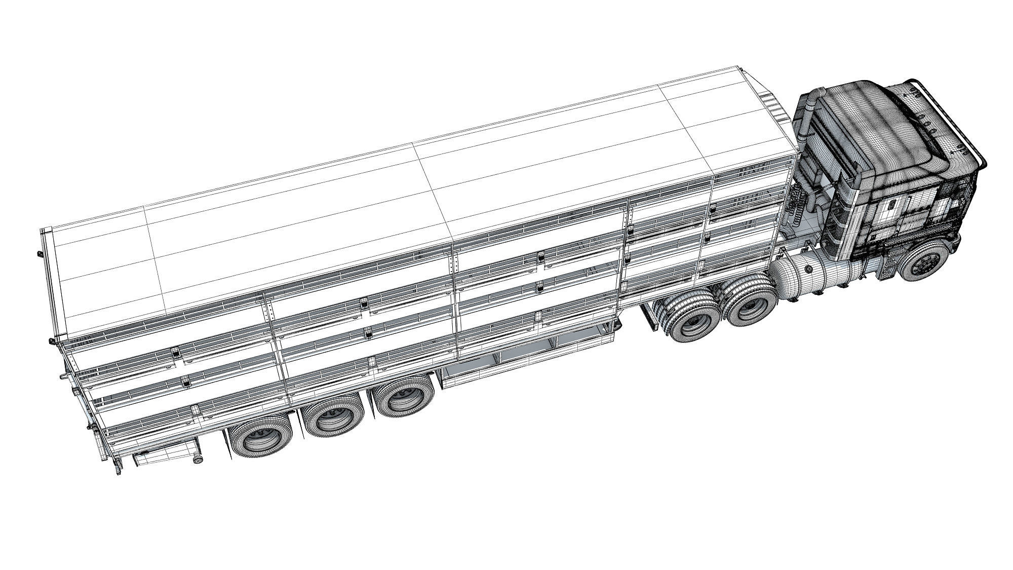 Truck with Animal Transporter Trailer 3D model_18