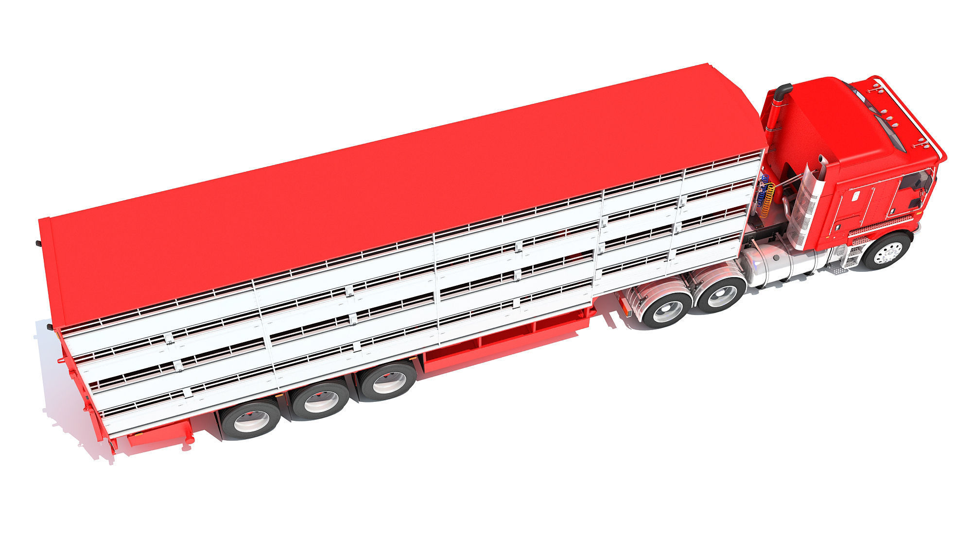 Truck with Animal Transporter Trailer 3D model_6