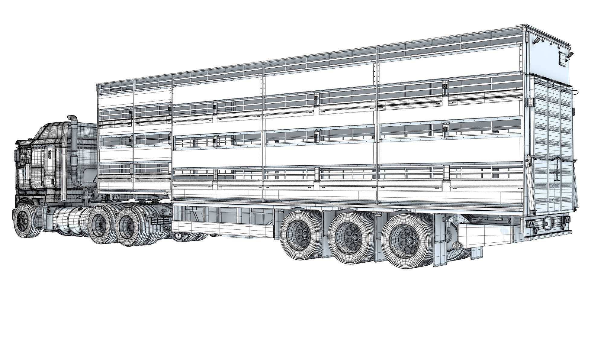 Truck with Animal Transporter Trailer 3D model_17