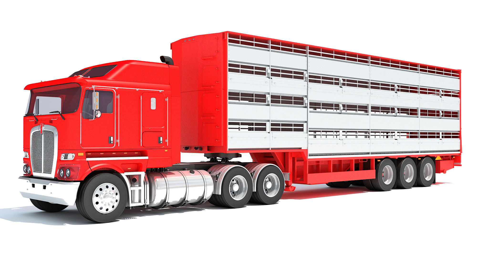 Truck with Animal Transporter Trailer 3D model_8