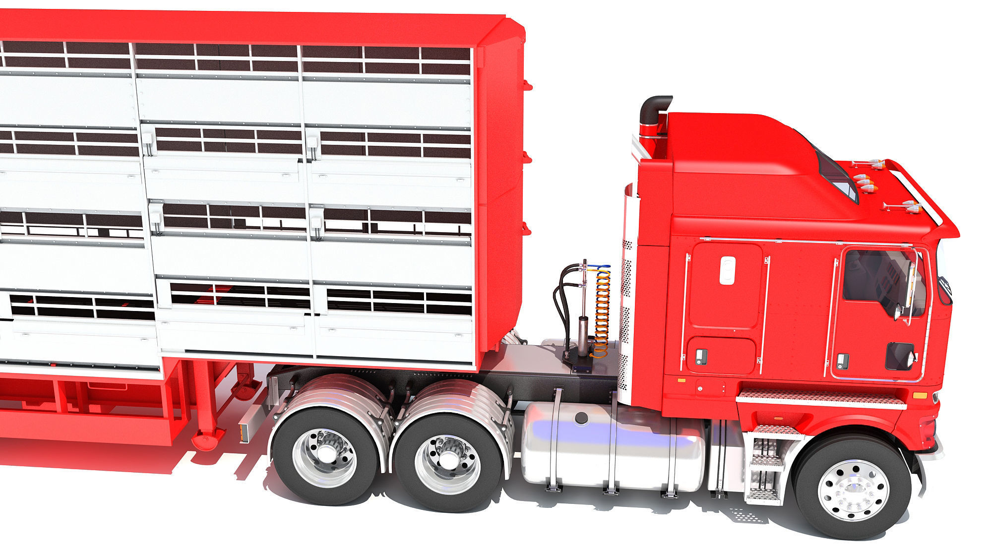 Truck with Animal Transporter Trailer 3D model_14