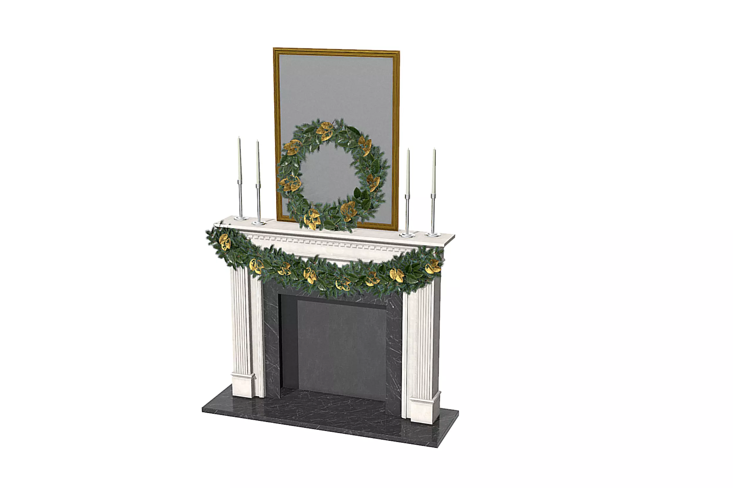 Christmas Firestone Mantel Low-poly 3D model_0