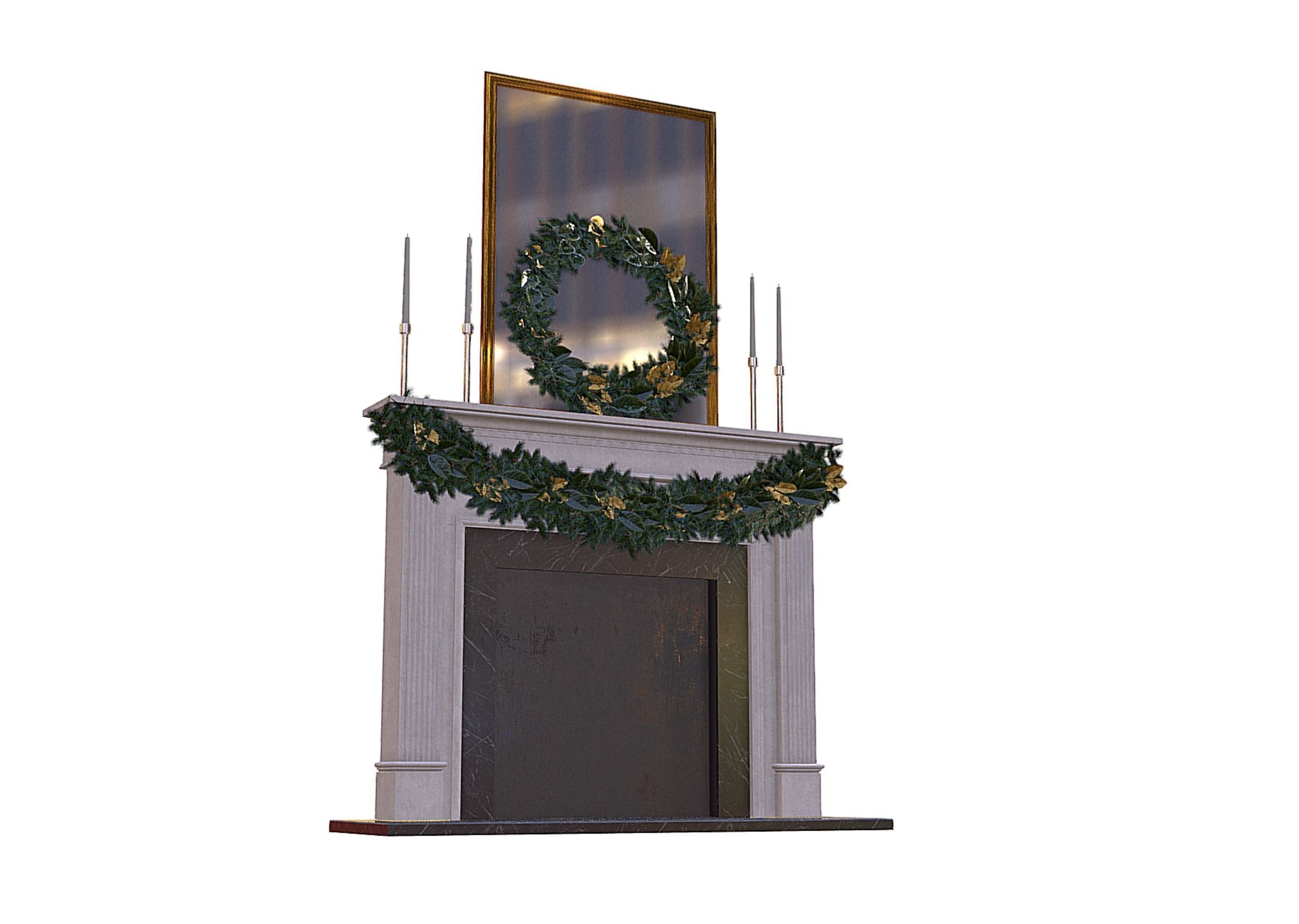 Christmas Firestone Mantel Low-poly 3D model_7