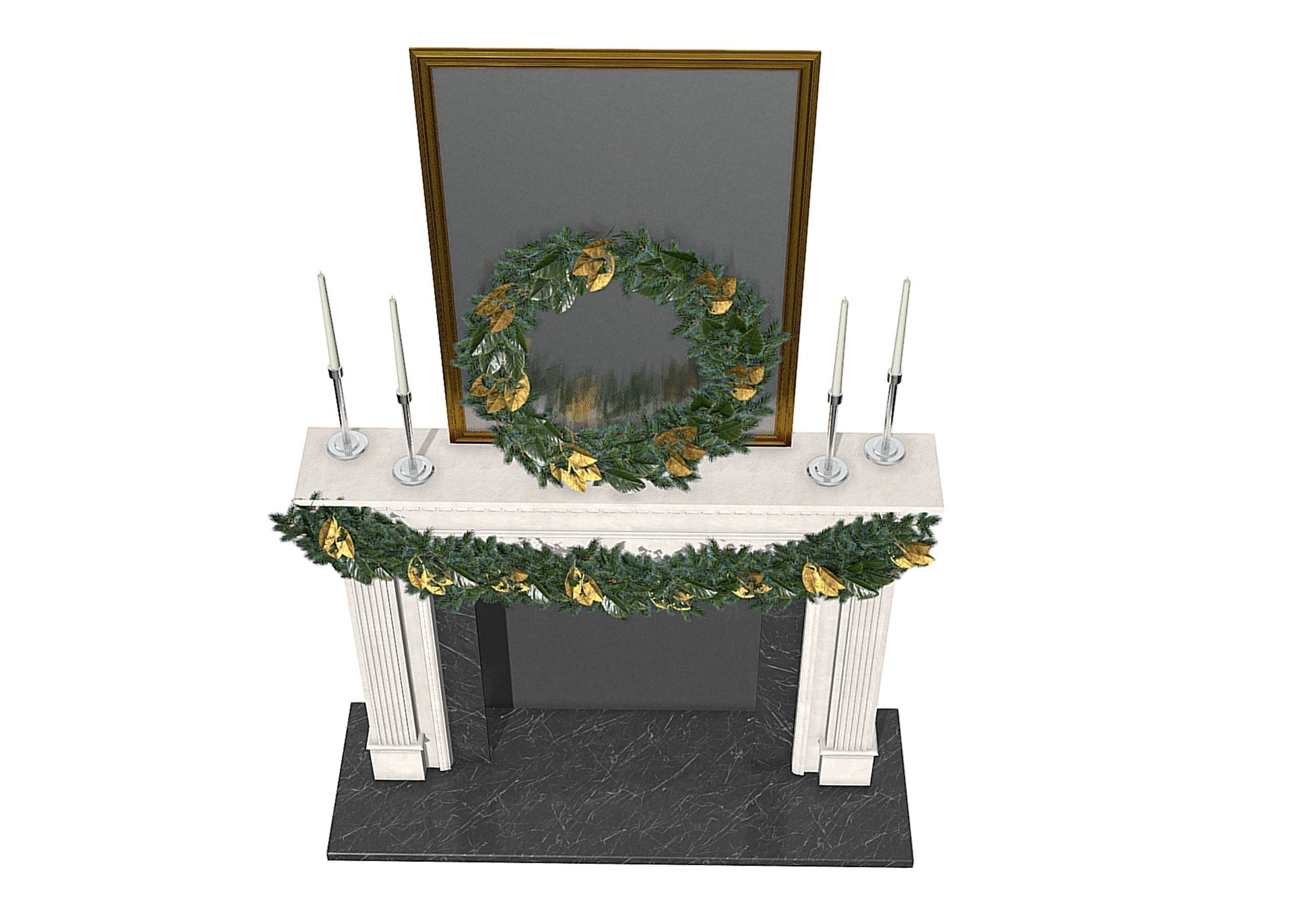 Christmas Firestone Mantel Low-poly 3D model_4