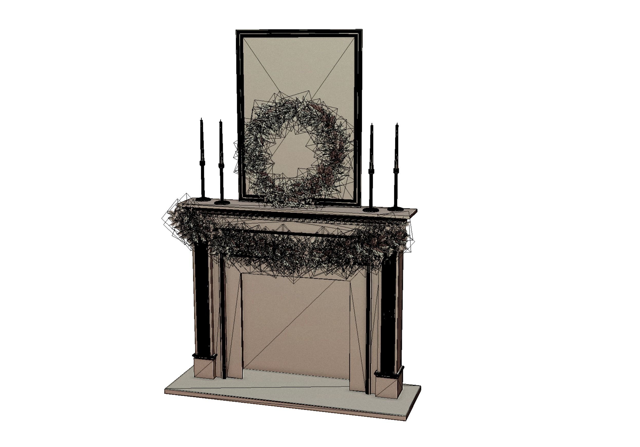 Christmas Firestone Mantel Low-poly 3D model_10