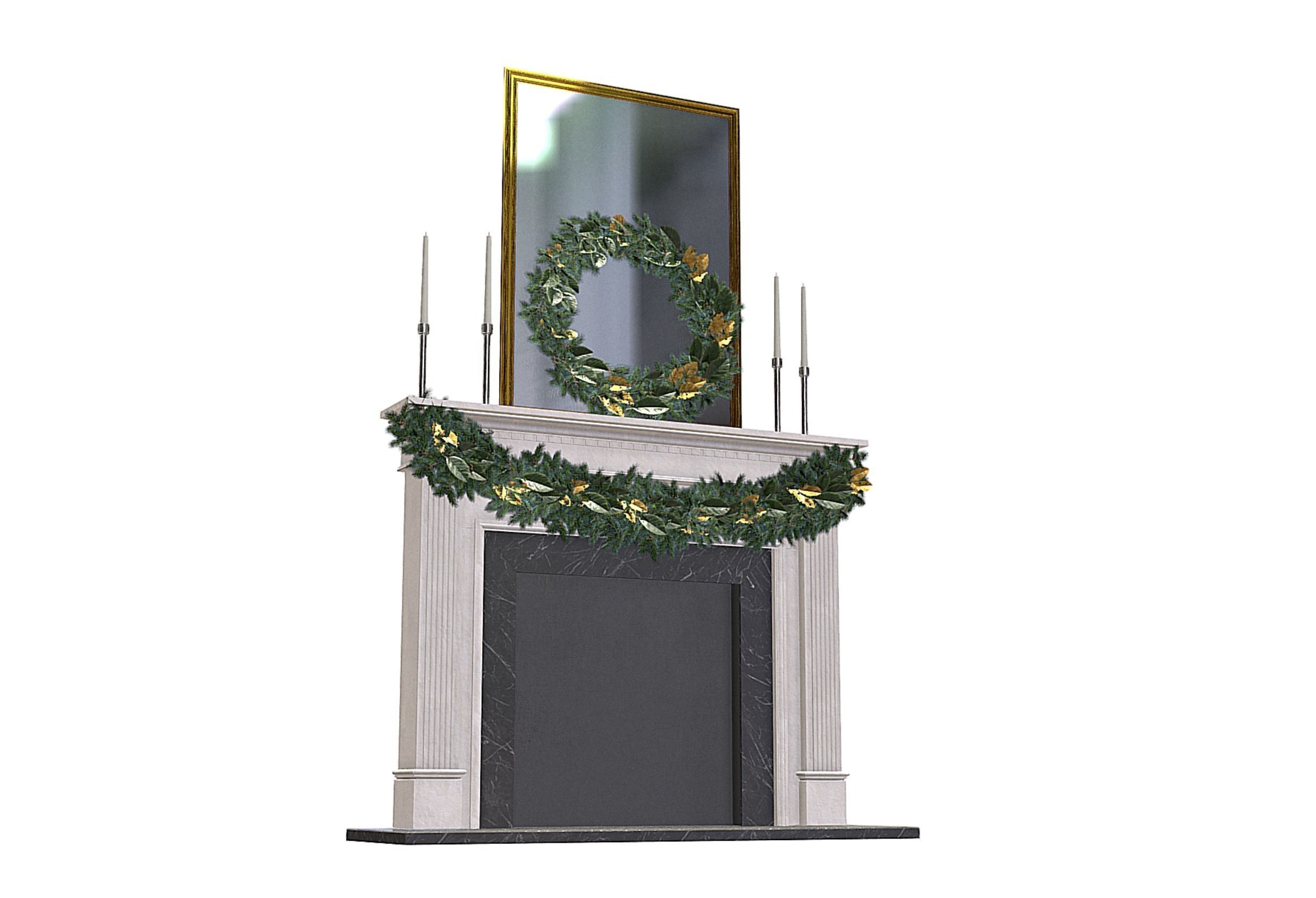 Christmas Firestone Mantel Low-poly 3D model_6