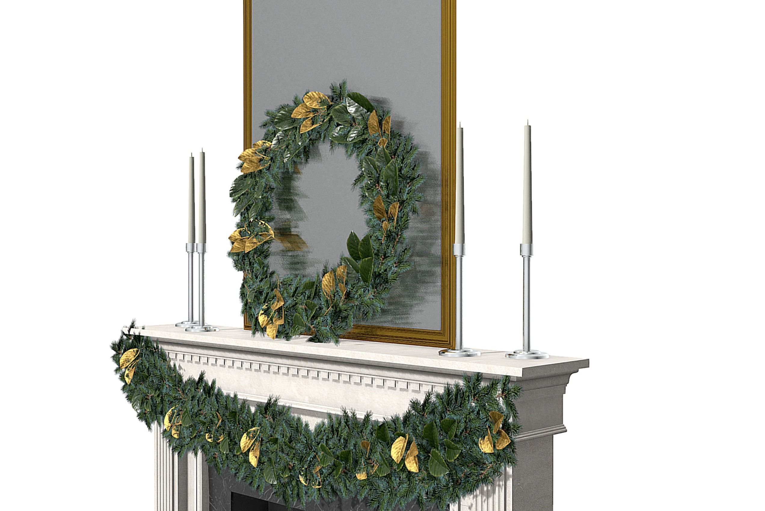 Christmas Firestone Mantel Low-poly 3D model_2