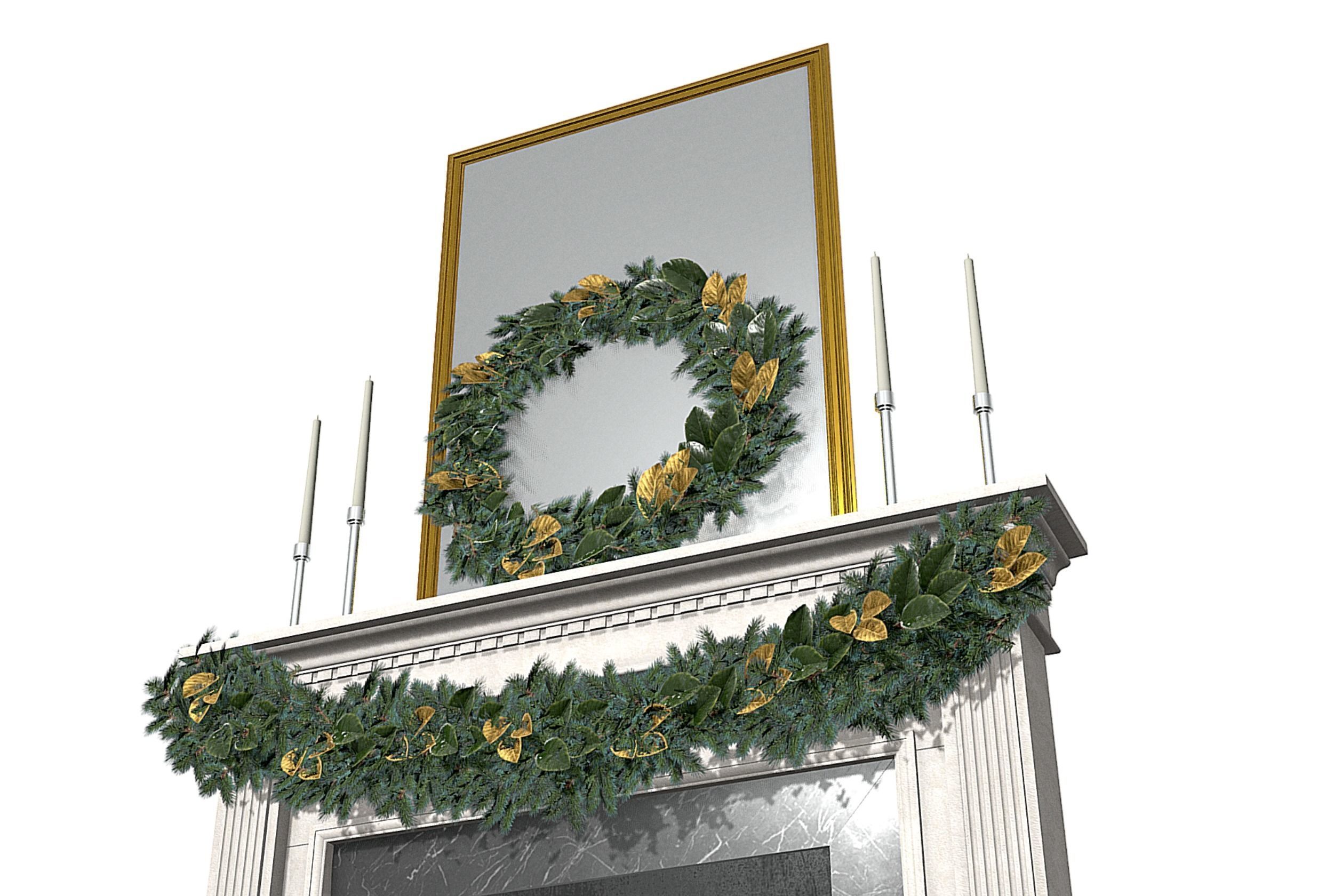 Christmas Firestone Mantel Low-poly 3D model_1