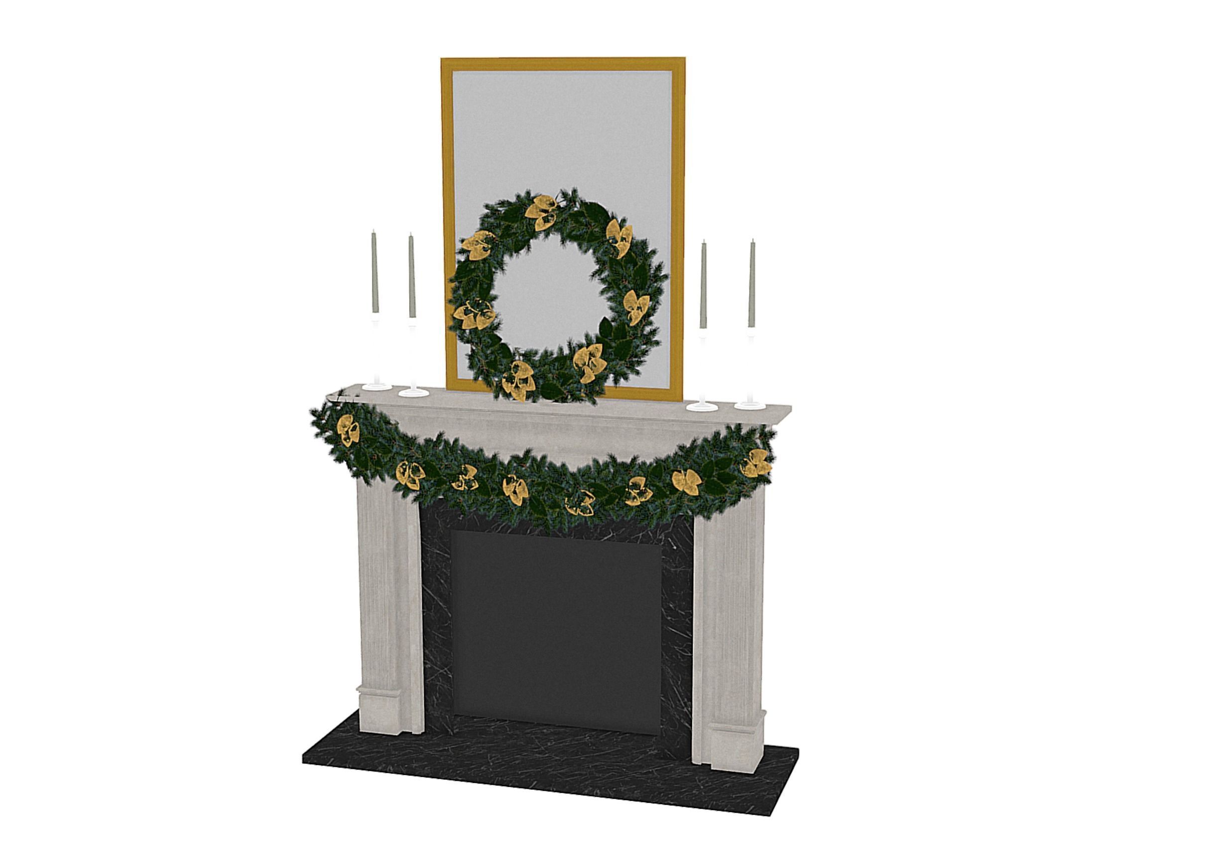 Christmas Firestone Mantel Low-poly 3D model_11