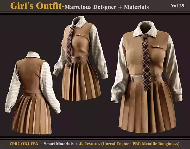 Girls Outfit- MD-Clo3d - Smart Material - Textures - OBJ- FBX