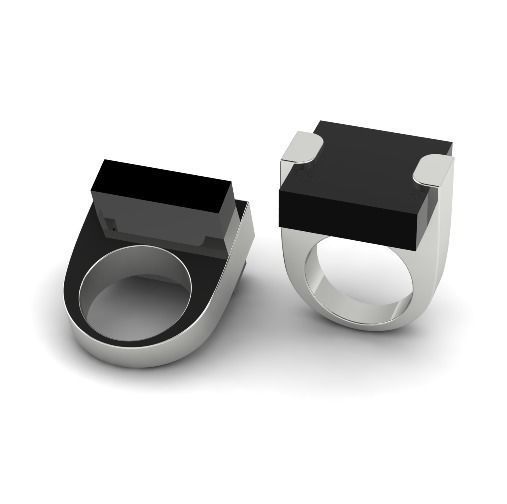 Mens ring with large width and square stone N01508 3D print model_3