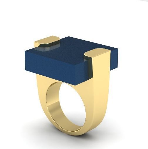 Mens ring with large width and square stone N01508 3D print model_1