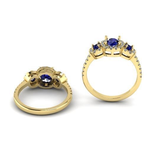 Ring with round stones N01502 3D print model_3