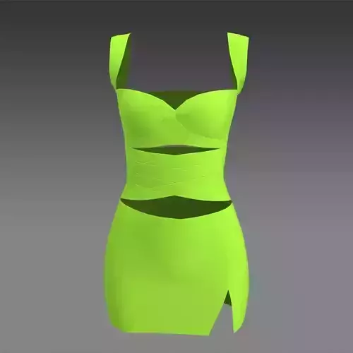 Two pieces blouse and skirt neon green color  