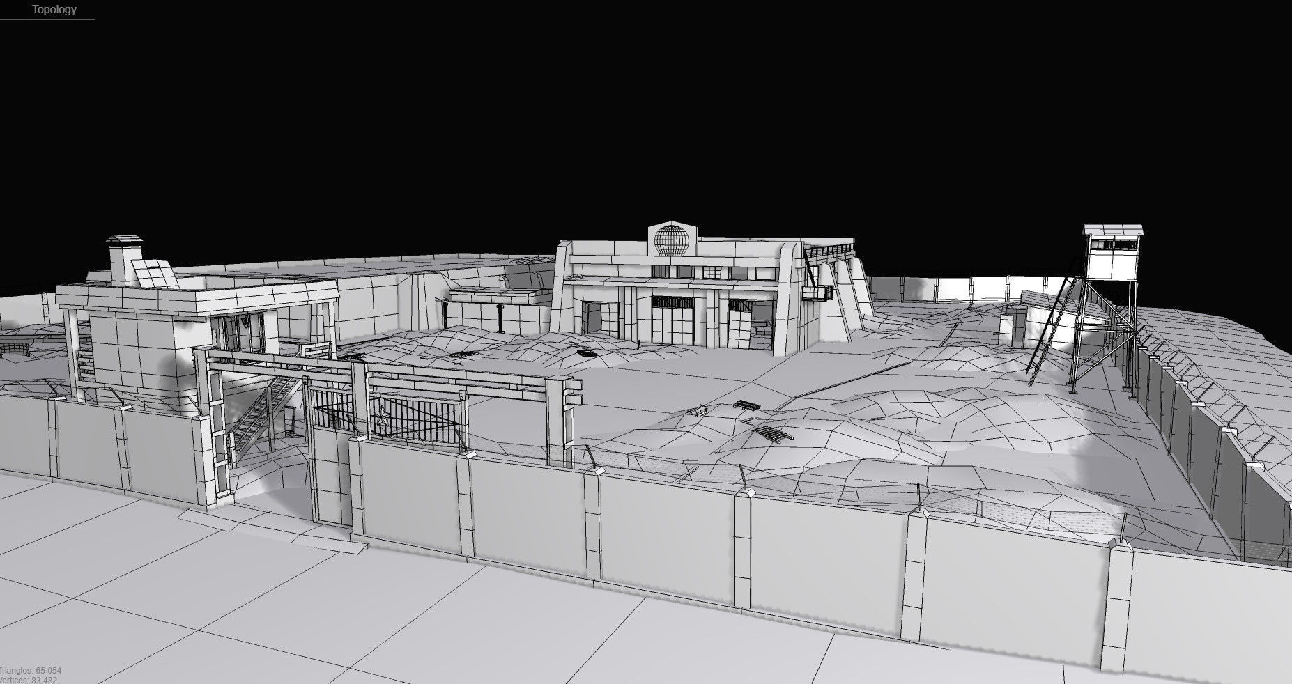 abandoned industrial site with underground bomb shelters Low-poly 3D model_3