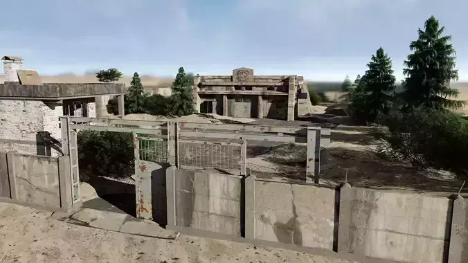 abandoned industrial site with underground bomb shelters