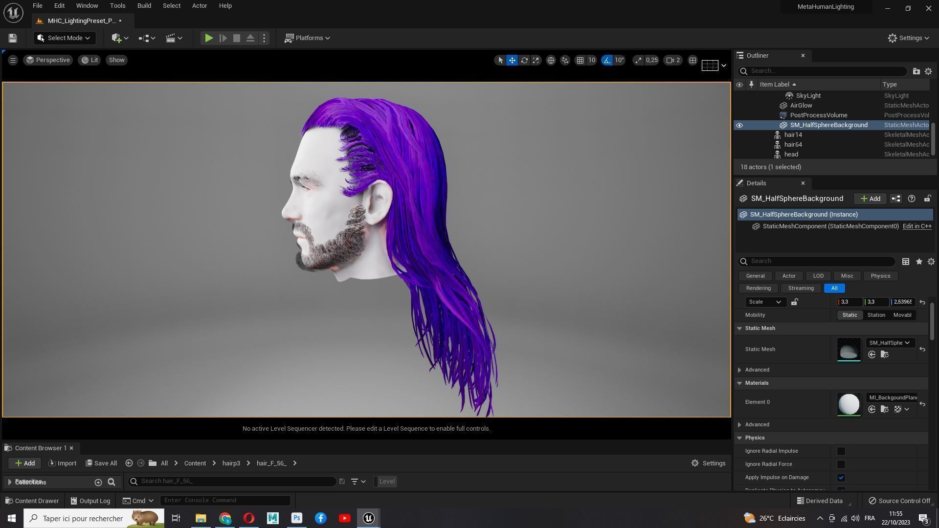 Realistic Wavy Long Man Hair card Low-poly 3D model_24