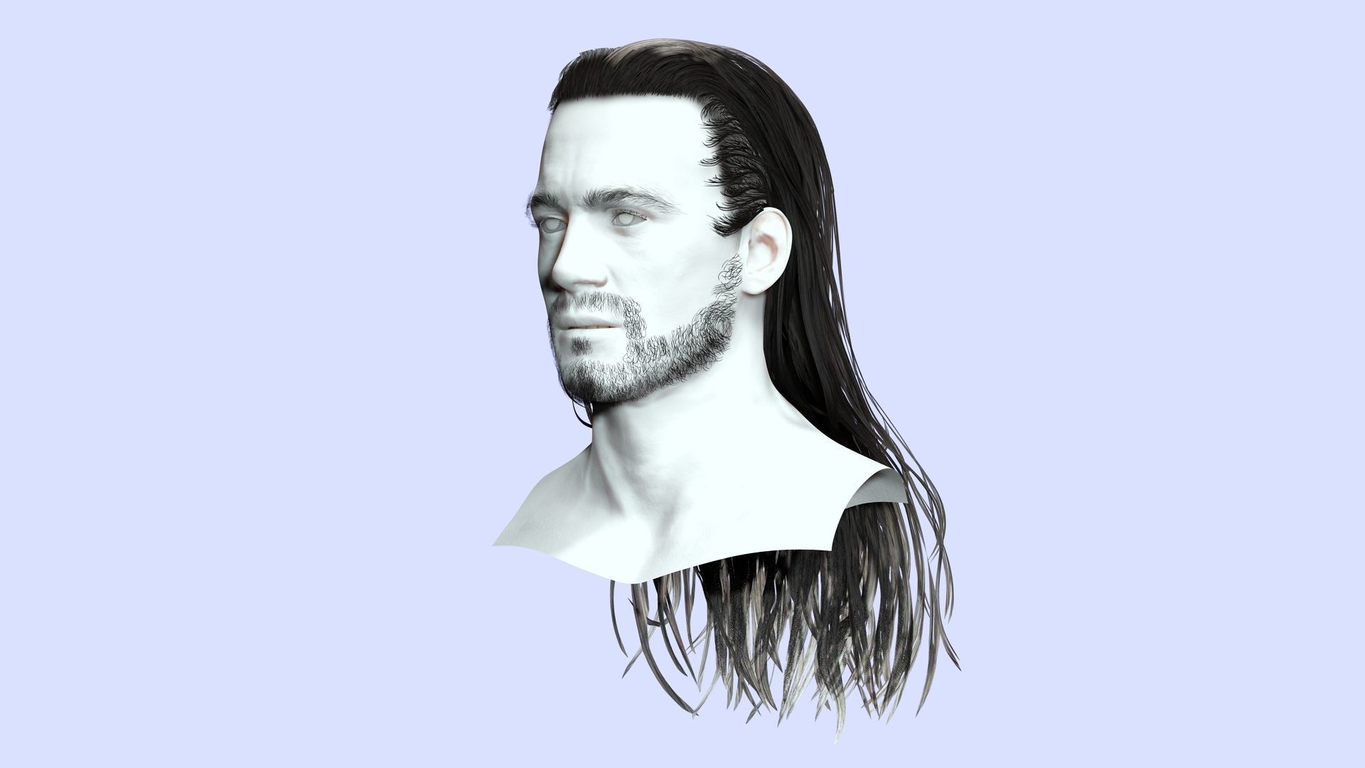 Realistic Wavy Long Man Hair card Low-poly 3D model_7