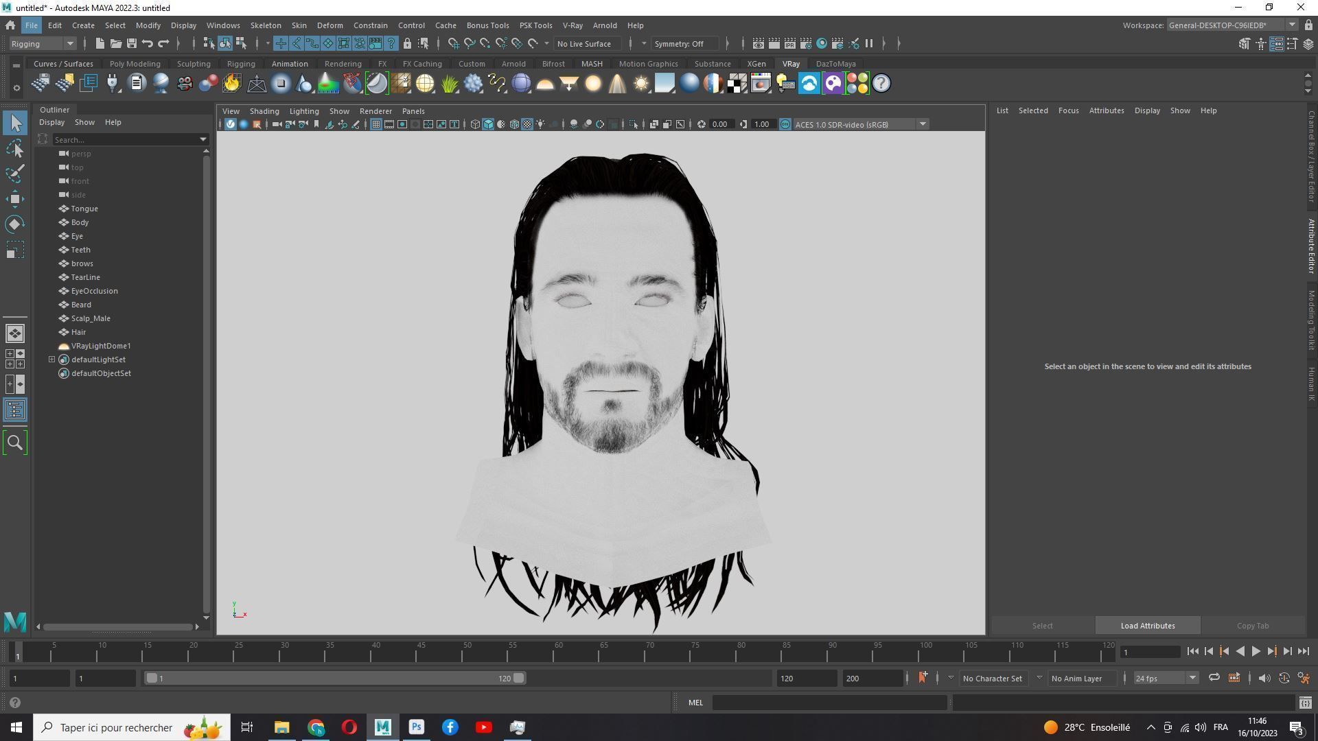 Realistic Wavy Long Man Hair card Low-poly 3D model_19