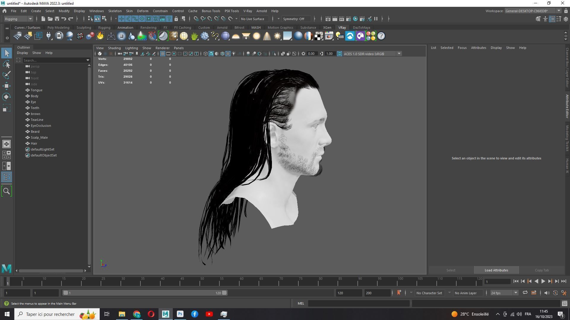 Realistic Wavy Long Man Hair card Low-poly 3D model_18