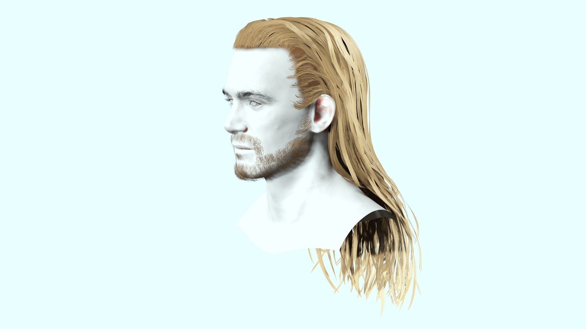 Realistic Wavy Long Man Hair card Low-poly 3D model_4