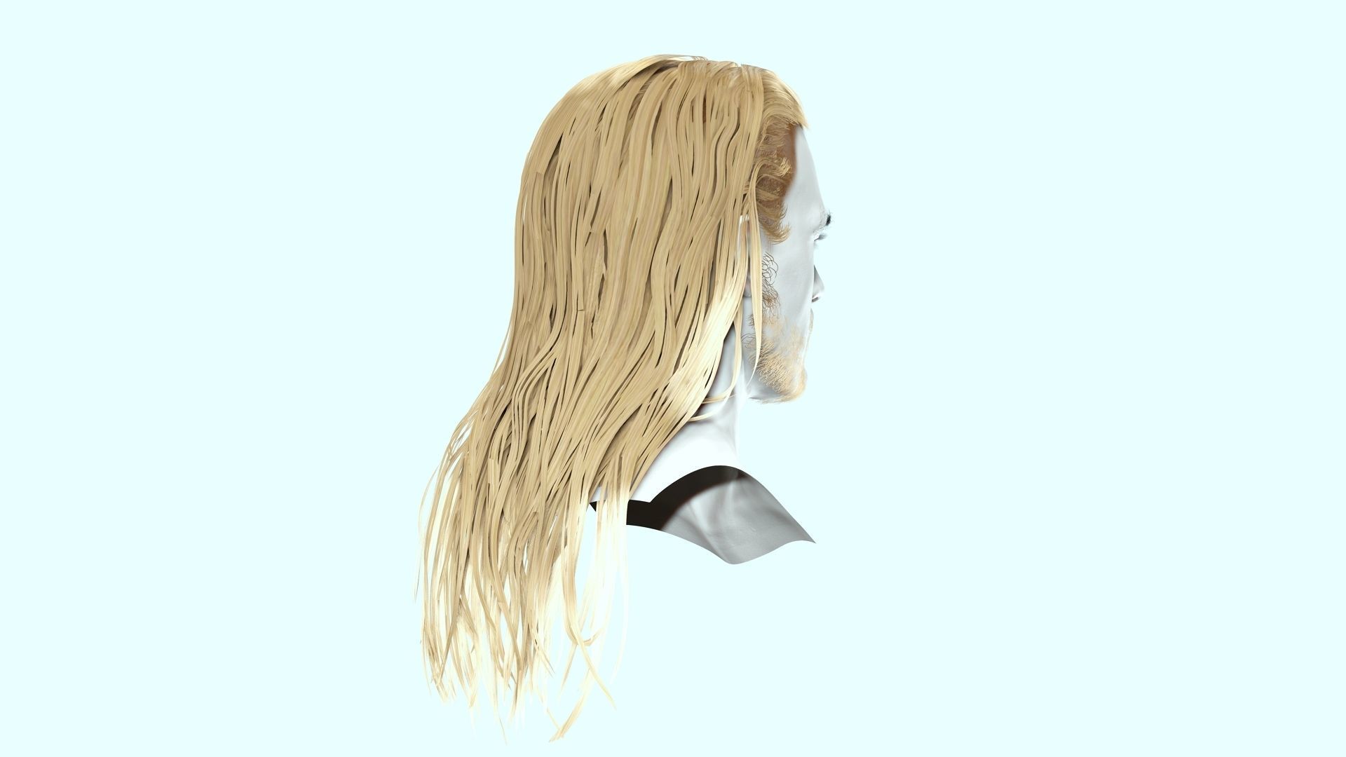 Realistic Wavy Long Man Hair card Low-poly 3D model_5