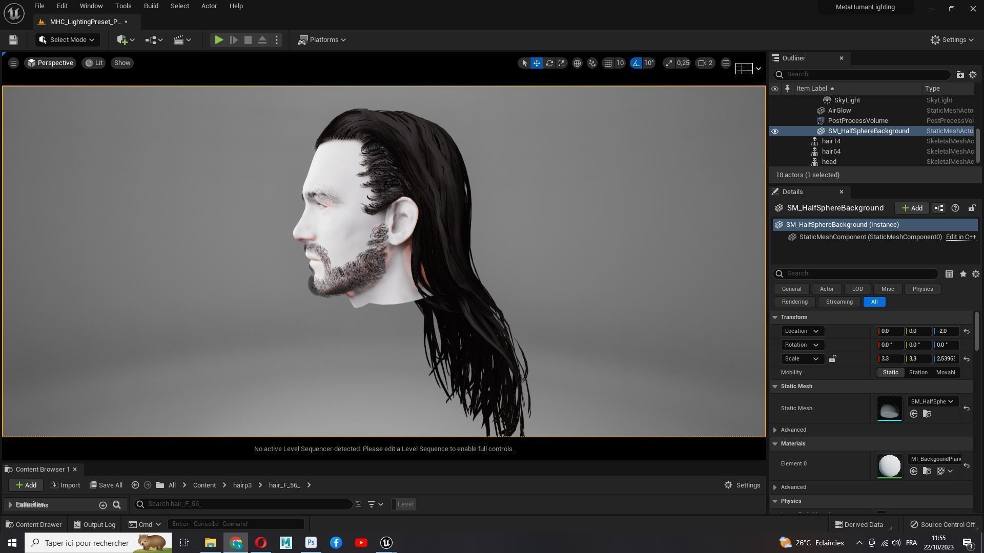 Realistic Wavy Long Man Hair card Low-poly 3D model_23