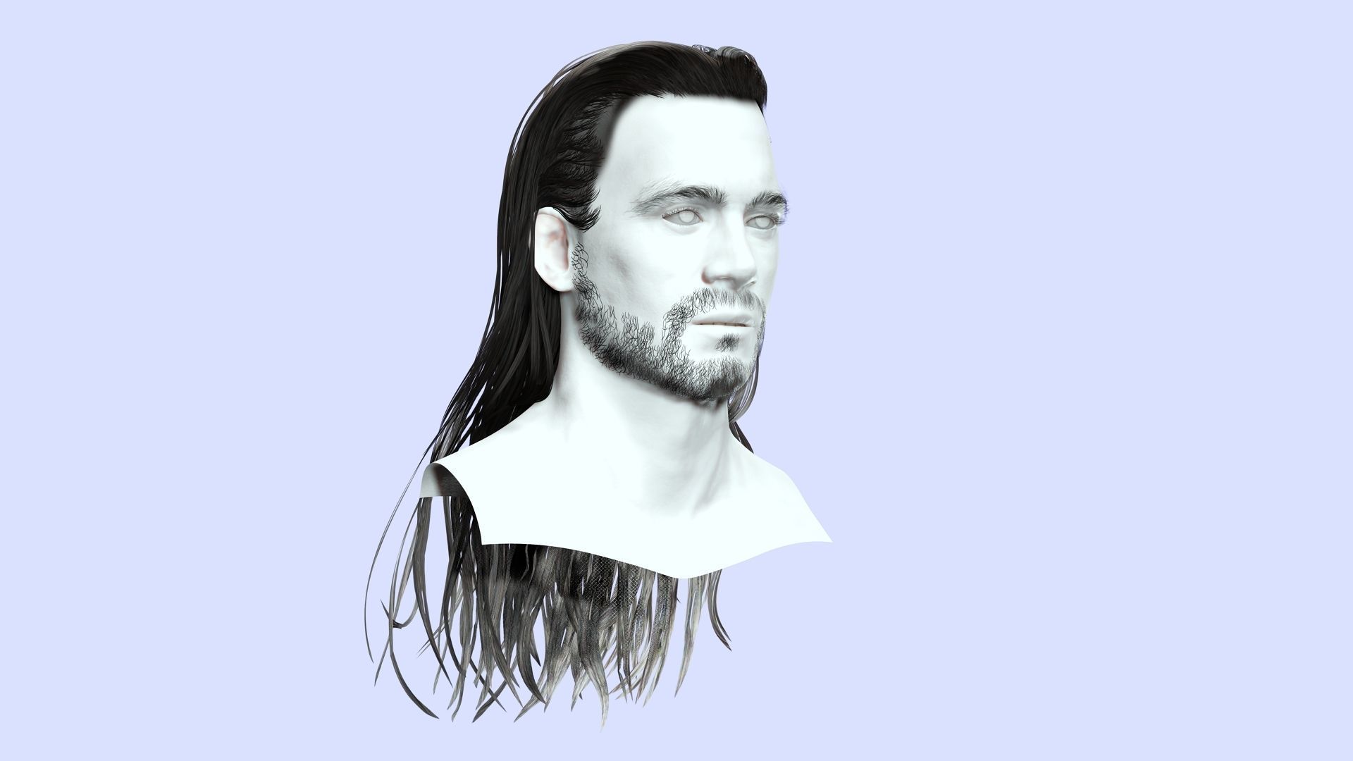 Realistic Wavy Long Man Hair card Low-poly 3D model_14