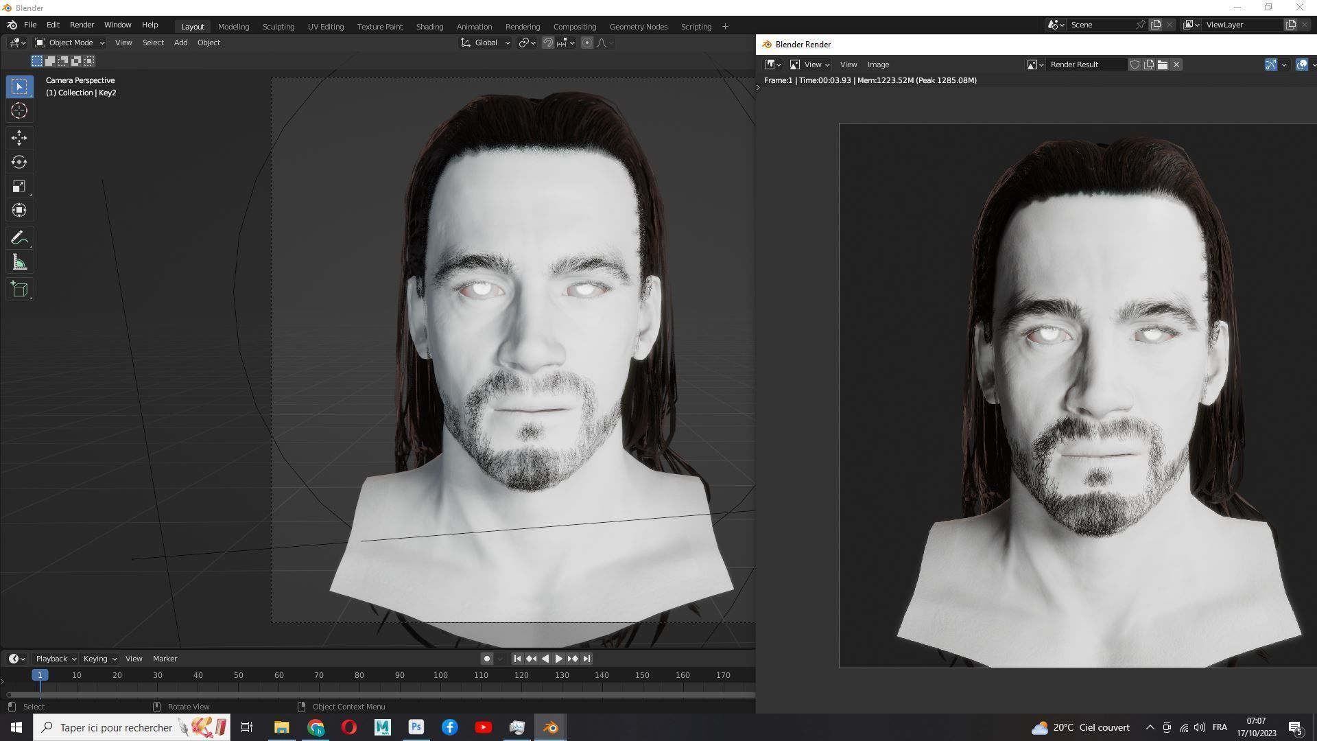 Realistic Wavy Long Man Hair card Low-poly 3D model_21