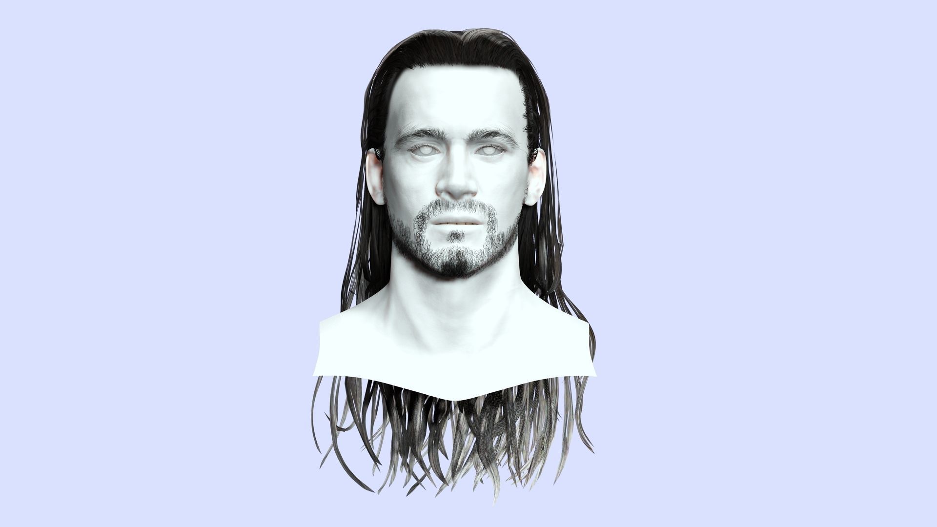 Realistic Wavy Long Man Hair card Low-poly 3D model_6