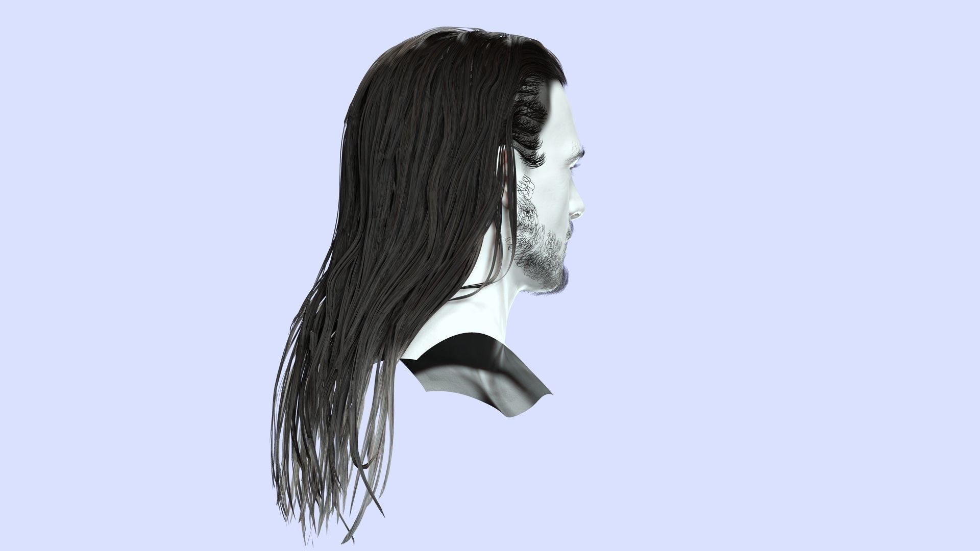 Realistic Wavy Long Man Hair card Low-poly 3D model_12