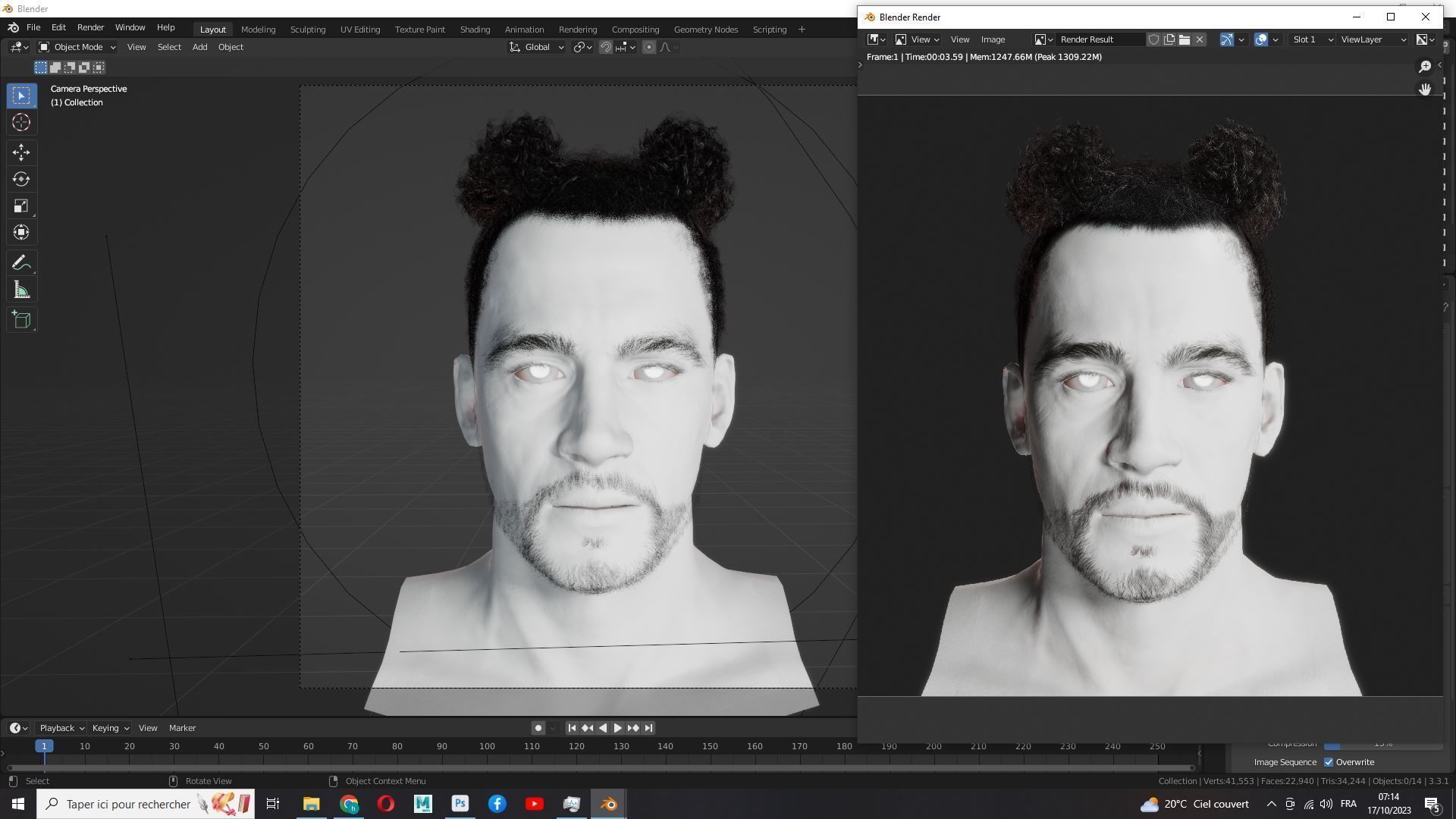 Realistic Afro Man Hair card styled Low-poly 3D model_21