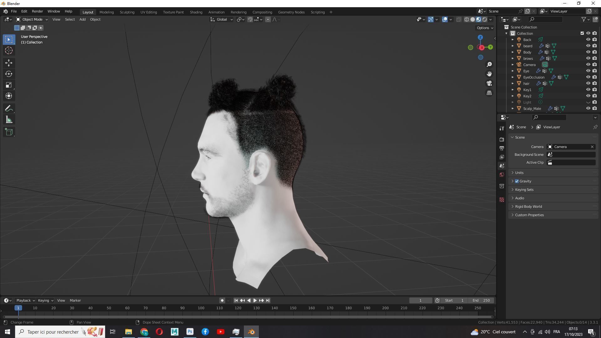 Realistic Afro Man Hair card styled Low-poly 3D model_20