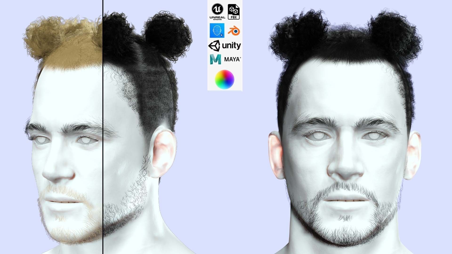 Realistic Afro Man Hair card styled Low-poly 3D model_1