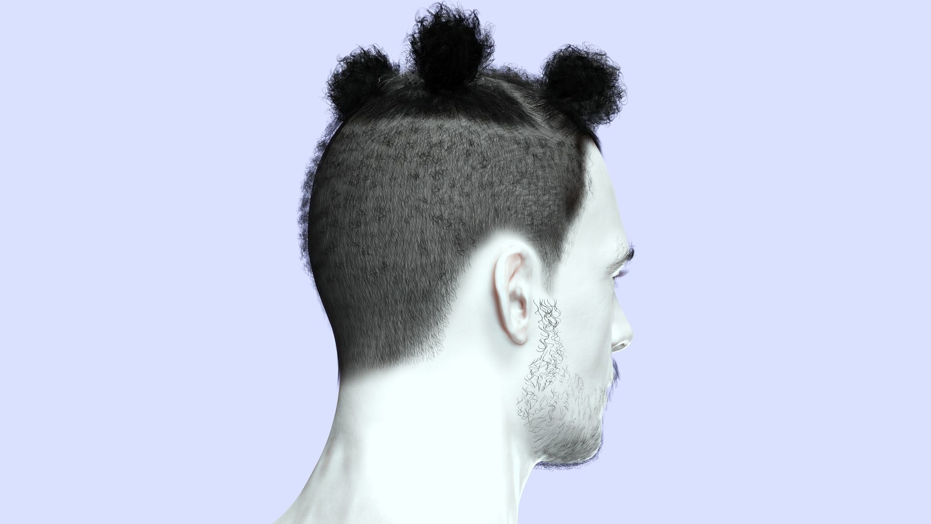 Realistic Afro Man Hair card styled Low-poly 3D model_12