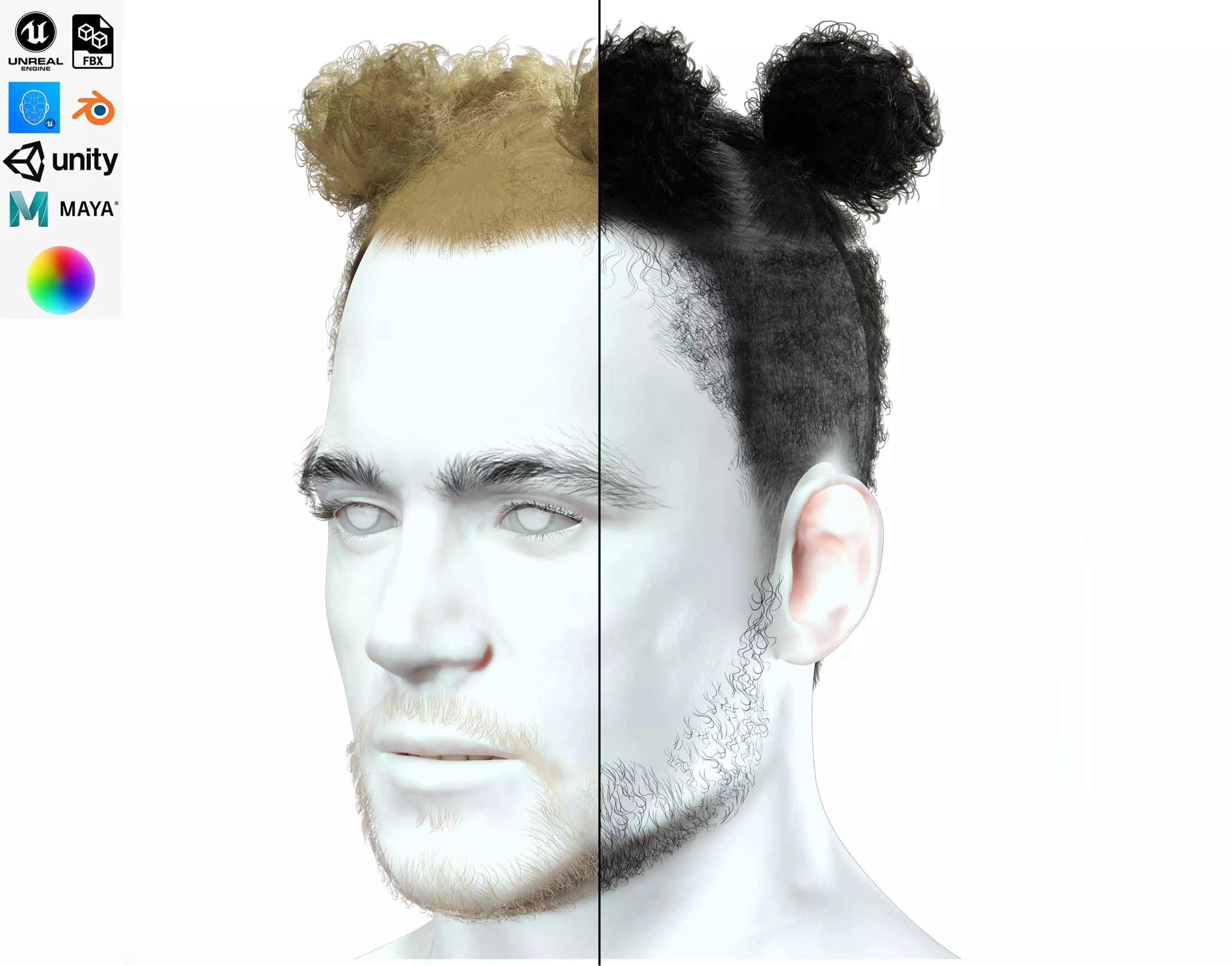 Realistic Afro Man Hair card styled Low-poly 3D model_0