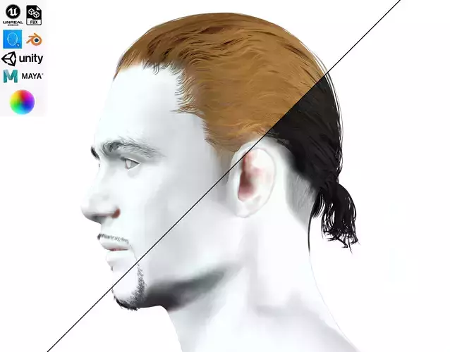 Short Ponytail Hair For Man hair card Low-poly 3D model