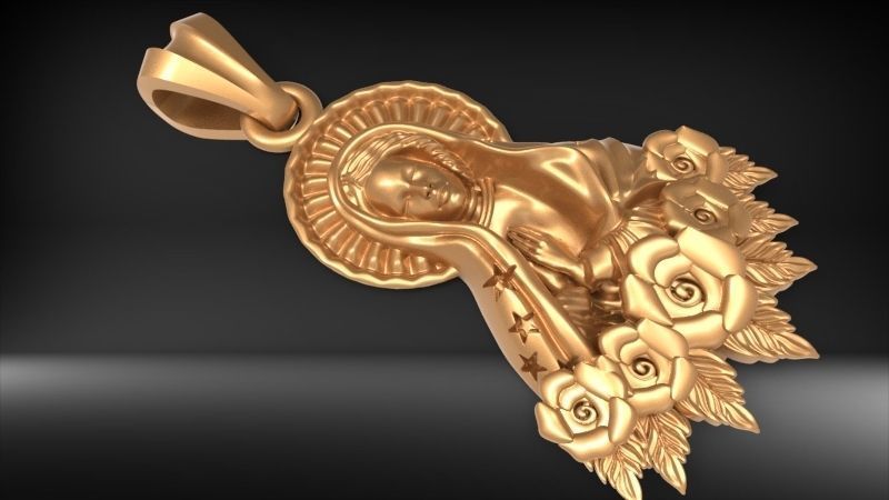 Virgin Mary Praying Necklace Pendant Lady of Guadalupe Charm 3D print model_22