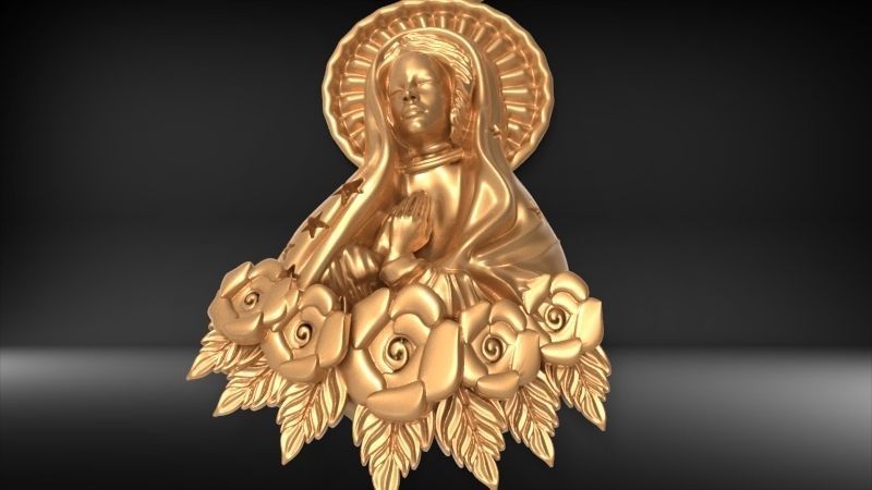 Virgin Mary Praying Necklace Pendant Lady of Guadalupe Charm 3D print model_21