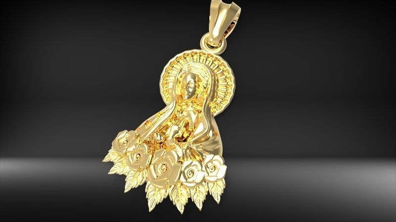 Virgin Mary Praying Necklace Pendant Lady of Guadalupe Charm 3D print model_17