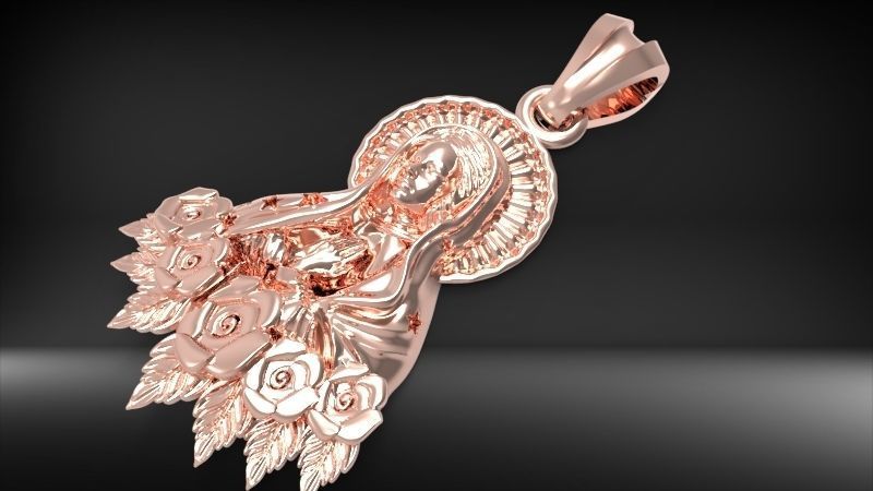Virgin Mary Praying Necklace Pendant Lady of Guadalupe Charm 3D print model_15