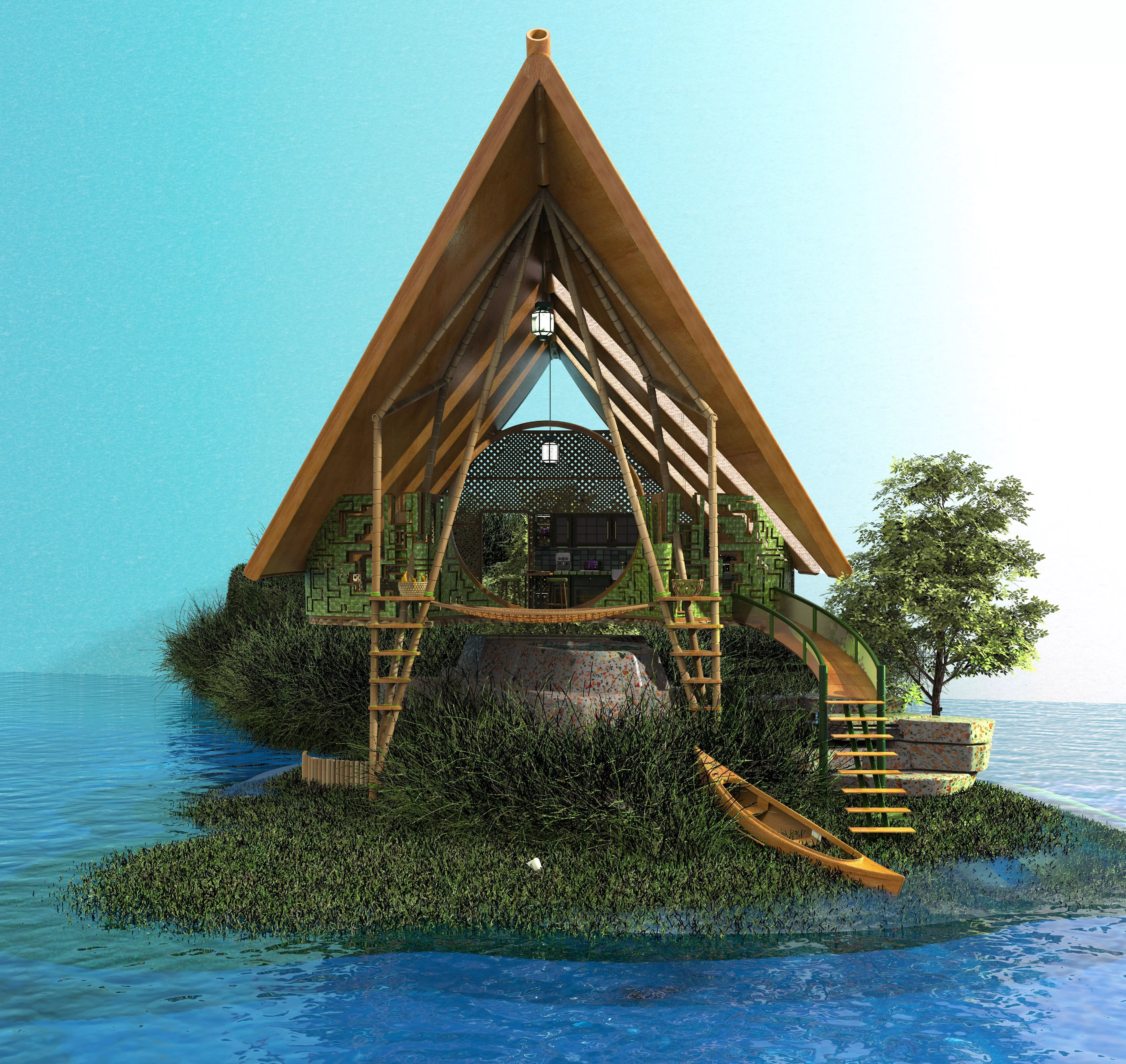 bamboo house 3D model_0