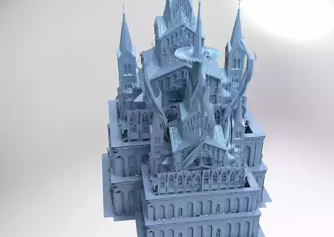 Steampunk pendulum towers city exterior