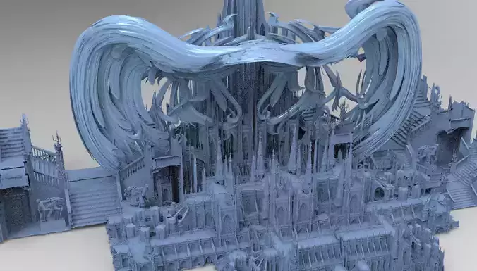 Steampunk pendulum Harp citadel 3D model