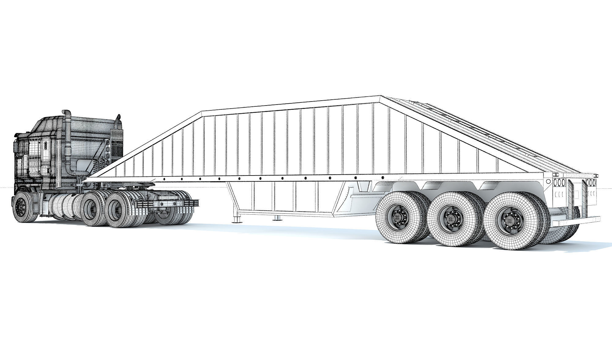 Truck with Bottom Dump Trailer 3D model_17
